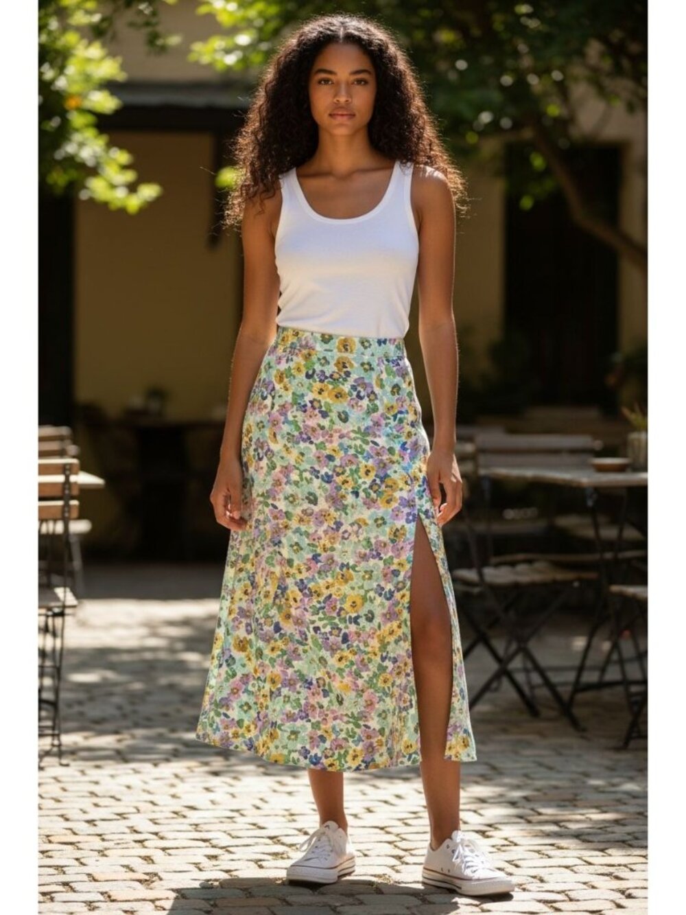 RESA Floral Midi Slit Hem Skirt Size X Small